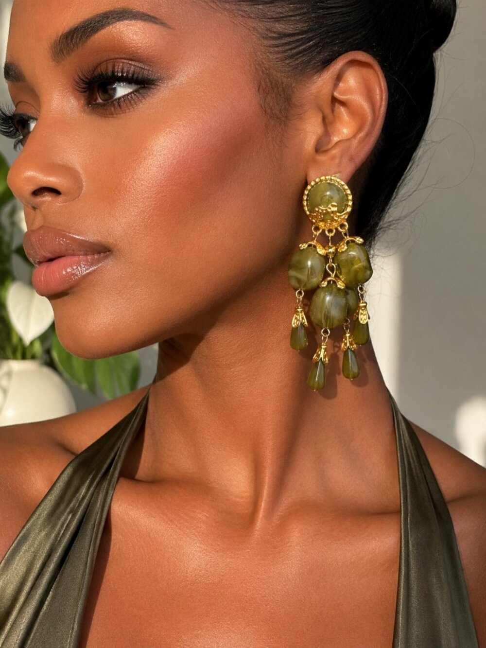 Olive Green Chandelier Earrings